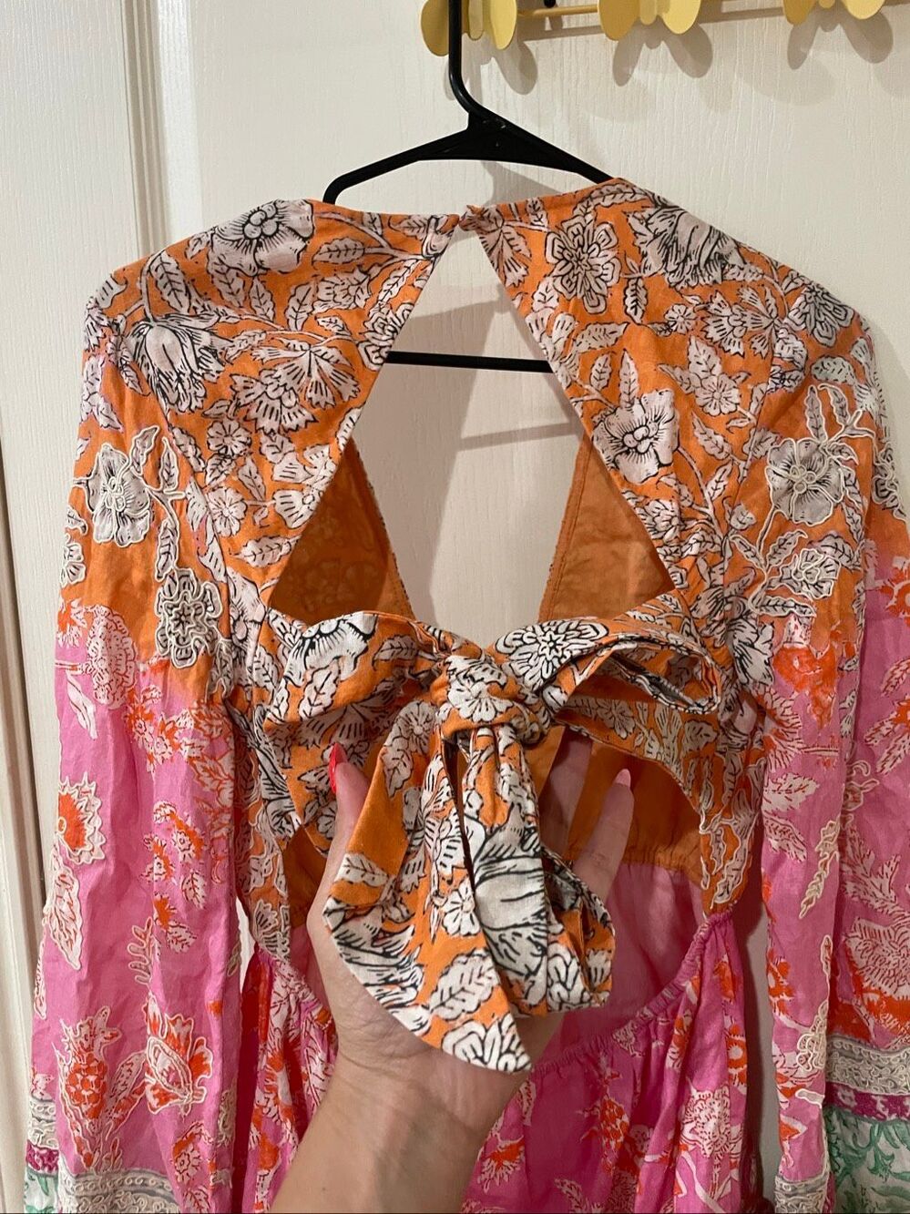 Hemant & Nandita Sidra Embroidered mini dress pink and orange floral print large - Picture 5 of 7